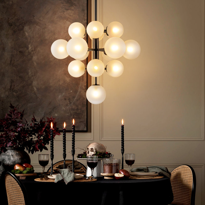 Scituate 19 - Light Dimmable Tiered Modern Glass Bubble Chandelier, Black