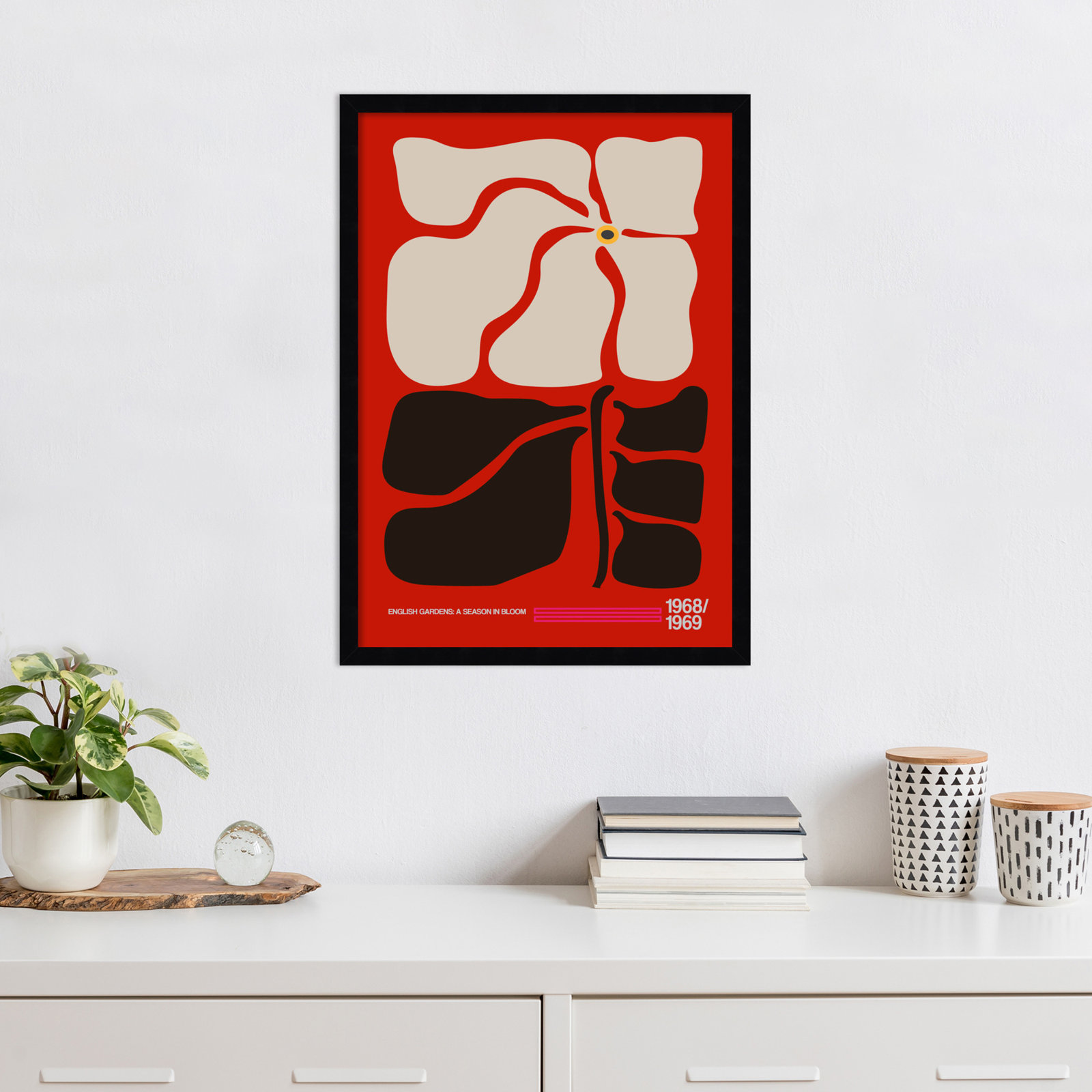 English Gardens Red by Frances Collett, Black, 25" H x 18" W x 1" D