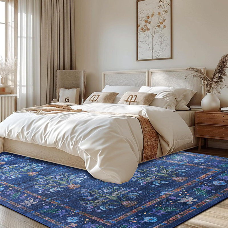 Straub Large Floral Rugs Living Room Rug Washable Bedroom Rug Non-Slip Colorful Vintage Accent Floor Carpet For Home Decor