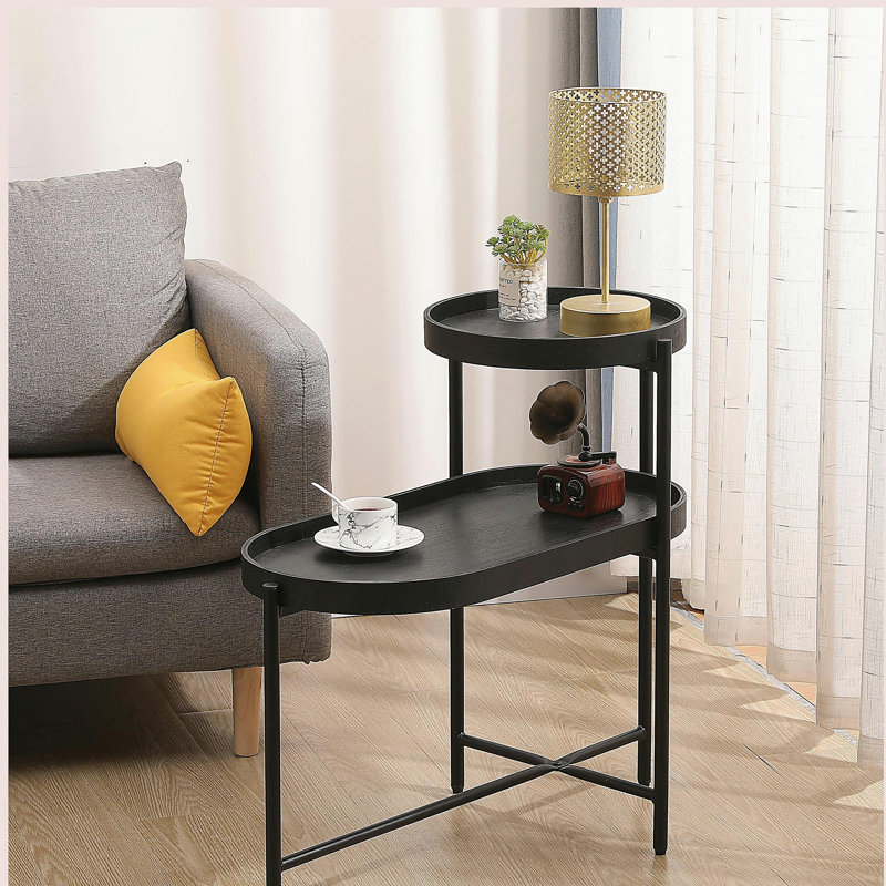 Table d'appoint à 2 niveaux avec canapé de rangement pour table de salon et table de bout en bois