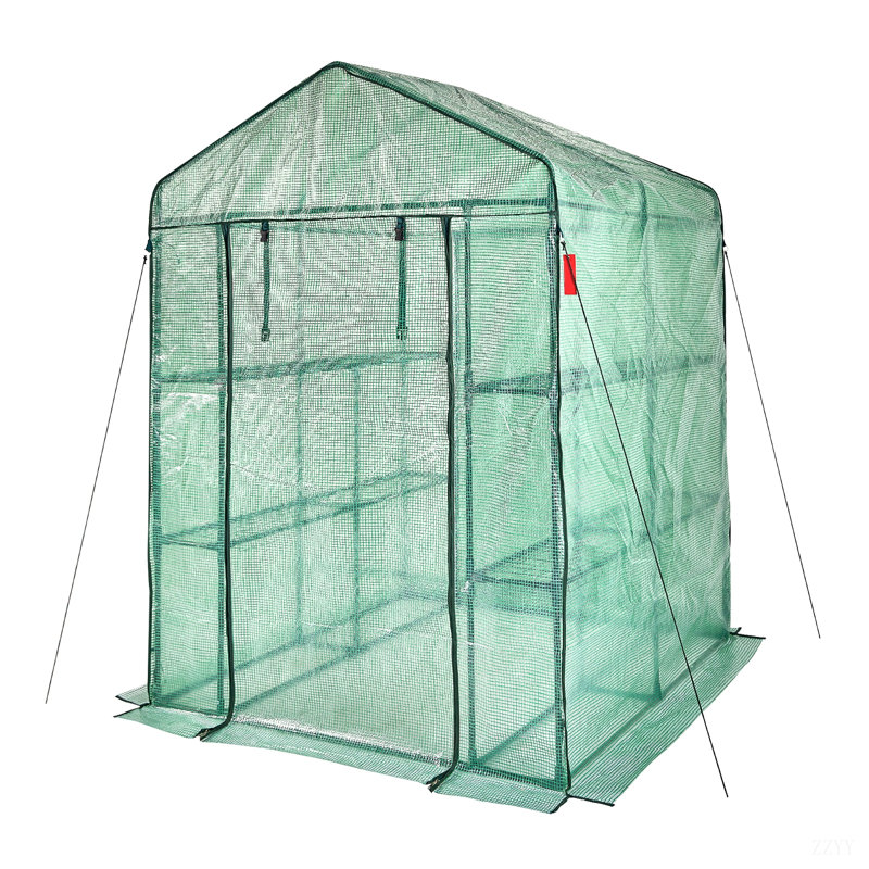 Walk-In Green House, Greenhouse With Shelves, High Strength PE Cover With Doors, Windows And Steel Frame, Set Up In Minutes, For Planting And Storage