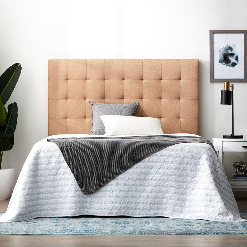 Tête de lit capitonnée Lucid, Lit double, Beige