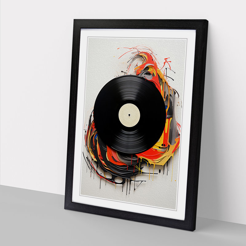 Vinyl Record Contemporary - Single Picture Frame Print on Wood, 46cm H x 34cm W x 2cm D, Black
