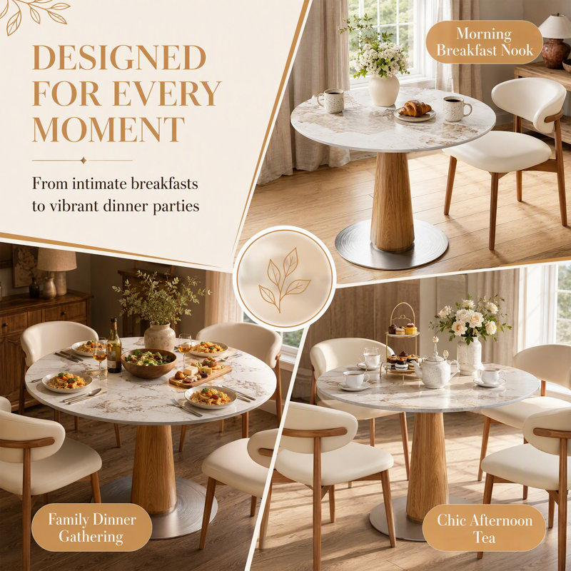 39" Round Sintered Stone Dining Table, Stain & Heat Resistant Pedestal Table For Breakfast Nooks, Kitchen & Dining Room