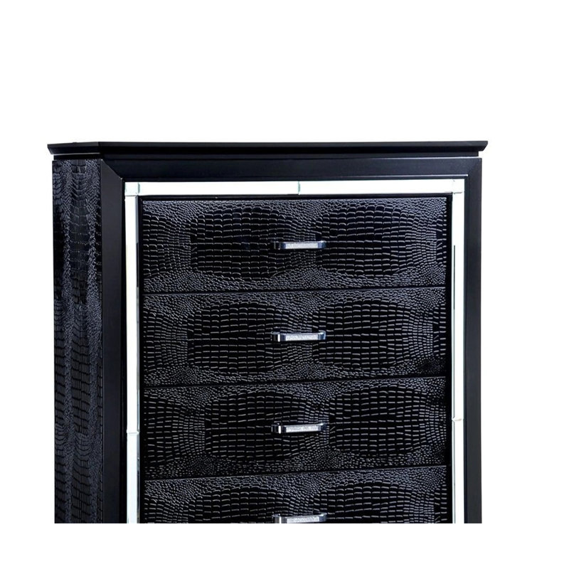 1 pièce, commode crocodile style contemporain, poignée en croûte de diamant, queue d'aronde anglaise, 5 tiroirs, finition miroir noir de 3 m
