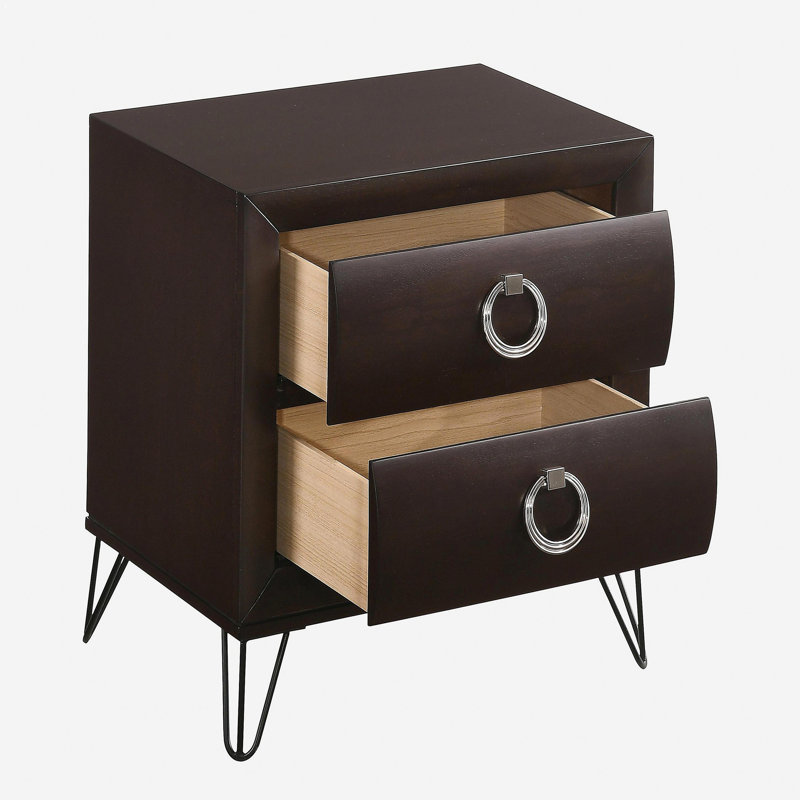 Table de chevet 2 tiroirs prune foncé foncé avec pieds crochets