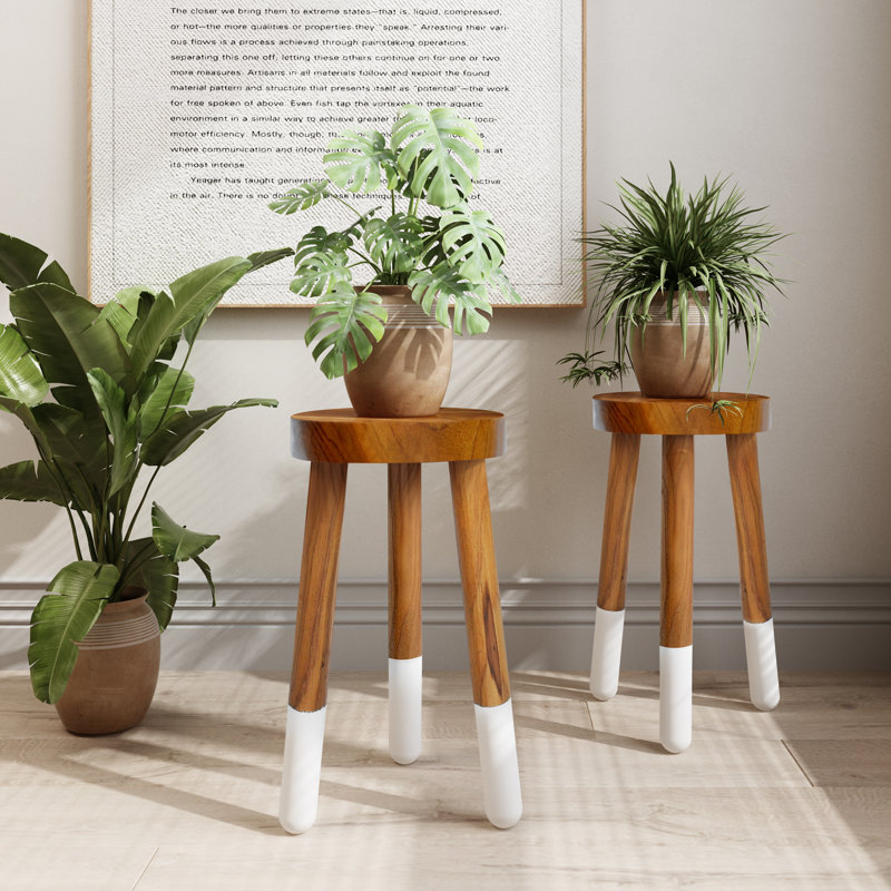Teak Round Dip Dyed Teak Stool, 20" H x 11.8" W x 11.8" D