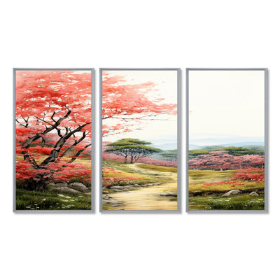 «Blossoming Red Autumn Tree Countryside Road», ensemble de reproductions d'art mural