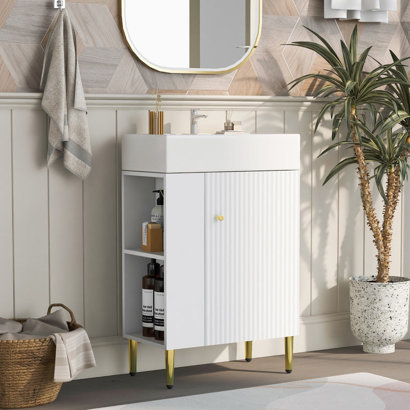 Ensemble de meuble-lavabo simple 21,6 po, Blanc, Doré