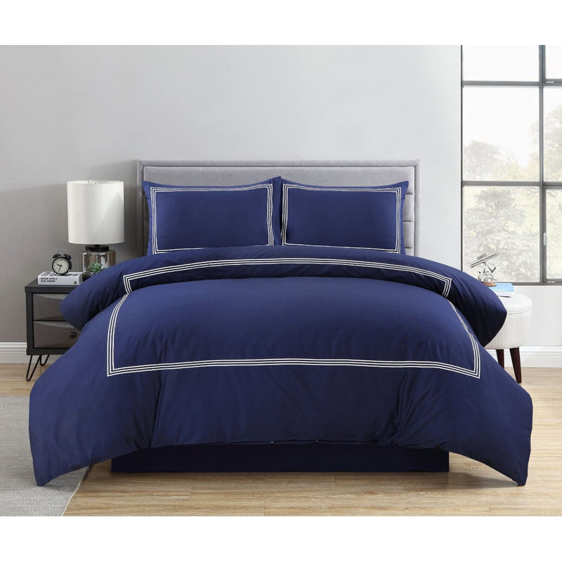 Harmonia Polyester Duvet Cover Set with Pillowcases, Navy/White, Double Duvet Cover + 2 Standard Pillowcases