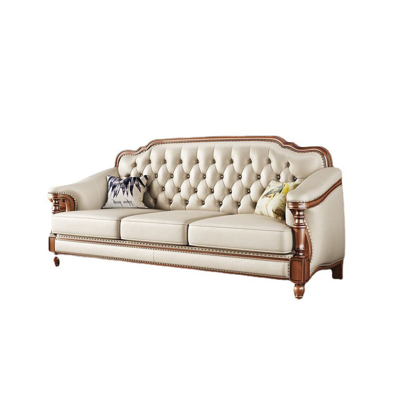 American retro style solid wood leather sofa