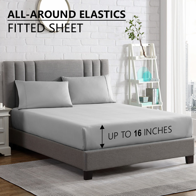  Ensemble de draps en microfibre ultra doux, Gris, Ensemble de draps pour très grand lit + drap-hous