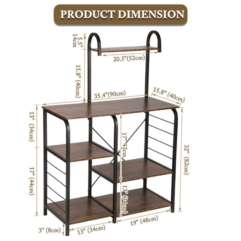 Étagère de boulanger standard en acier 35,4 po Alviso compatible avec les micro-ondes