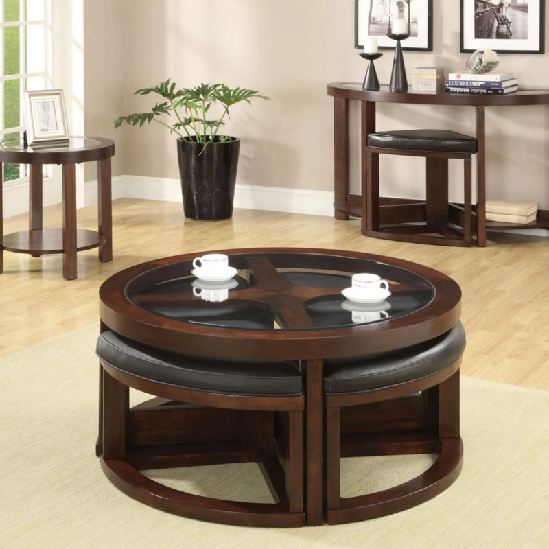 Ensemble de table basse avec repose-pieds en verre