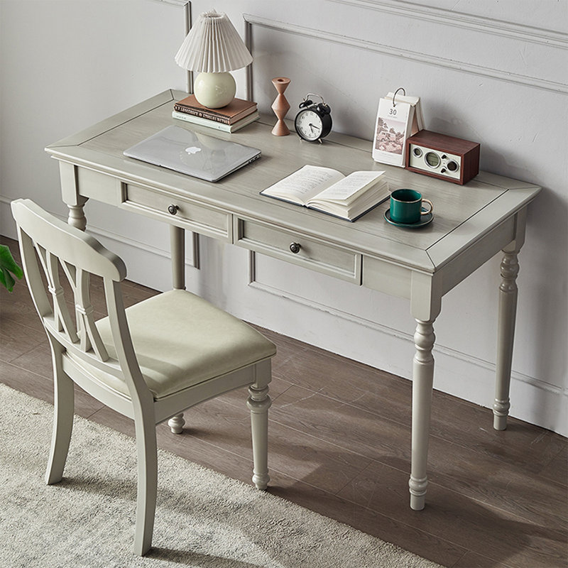 Bureau rectangulaire gris en bois massif avec 2 tiroirs, Gris, H 30,31 po x l 43,31 po x P 22,83 po