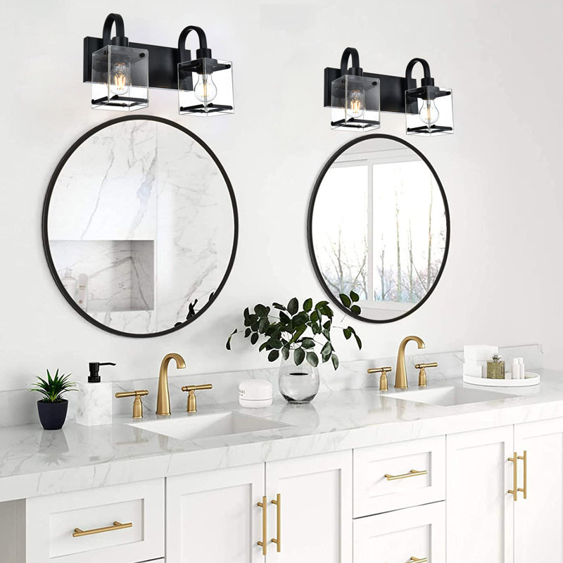 Éclairage pour meuble-lavabo Hamilly, 2, Noir, 9.8" x 13.8" W x 7.2" D