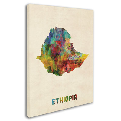 Ethiopia Watercolor Map by Michael Tompsett - Graphic Art on Canvas