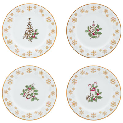 Ensemble de 4 assiettes à hors-d'œuvre de 6-1 / 4 po Noritake Holly & Berry Gold