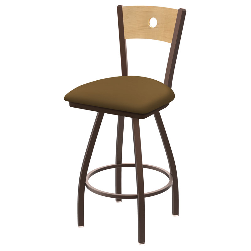Voltaire Swivel Stool, 25, Bronze, Canter Saddle Seat/Natural Maple Back Finish