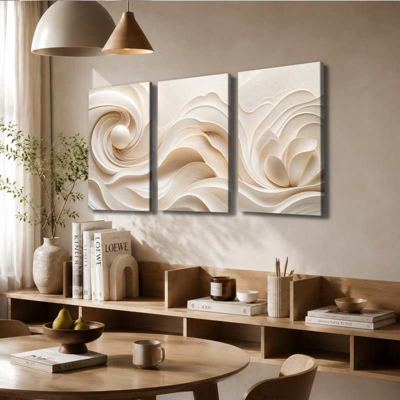 Décoration murale sur toile 3D à relief texturé abstrait représentant des vagues et des lotus, 12 * 18 pouces * 3