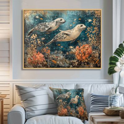 Aquarium With Seals Above The Coral II - Seal Wall Art