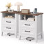 Table de chevet de 17 po de largeur avec station de charge, 2 tiroirs et rangement ouvert-1527681080