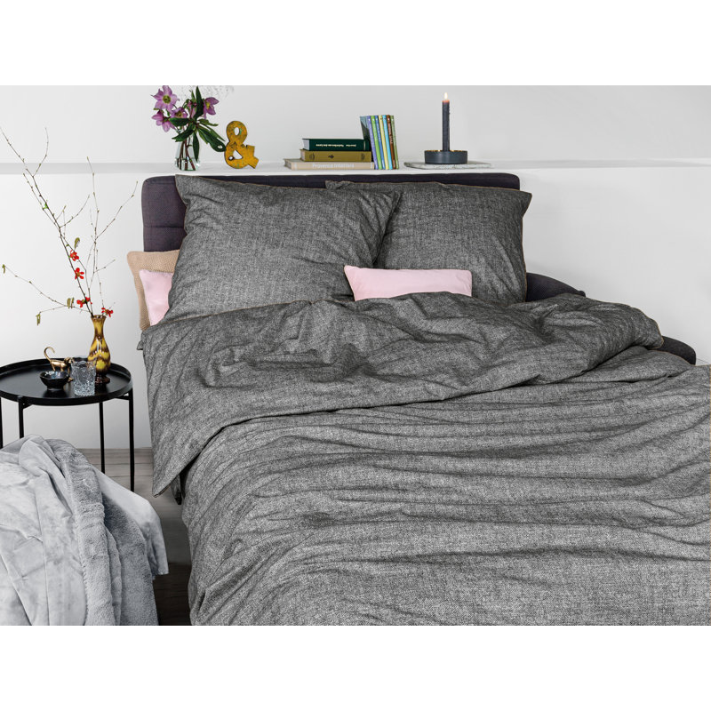 Fleece cotton bed linen set Mink 8835, 200 x 200cm - 2 Pillowcases (80 x 80cm), Grey