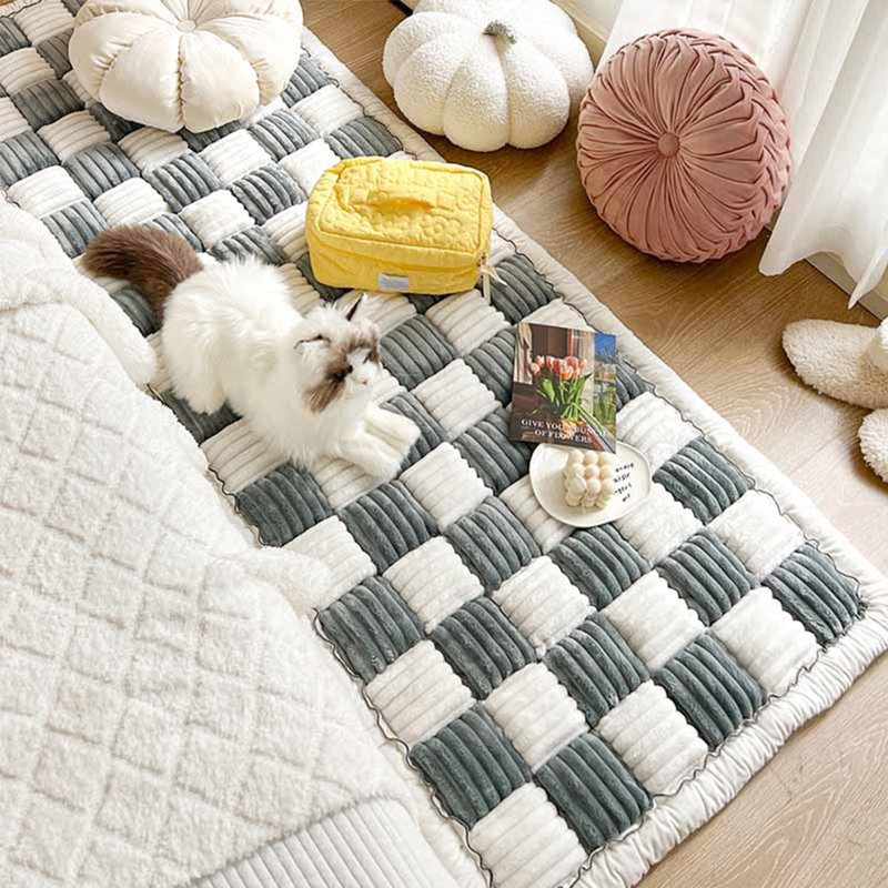 Housse de couette pour lit de chien crème, Blanc / Gris, H 1,3 po x l 29,5 po x P 57 po