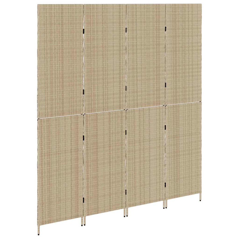 4 - Panel Folding Room Divider, Beige, 200cm H x 196cm W x 0.16cm D