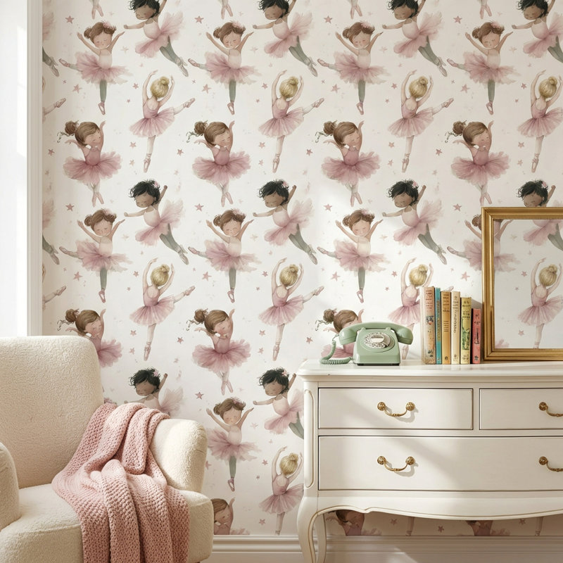 Adhésif mural fantaisiste amovible rose Ballerinas, Peler et coller
