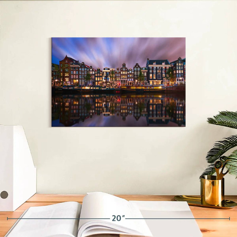 Crépuscule sur le canal Sirci Amsterdam, H 8 po x l 12 po