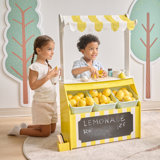 Teamson Kids Wooden Lemonade Stand Playset With 18-Piece Pretend Play Kit