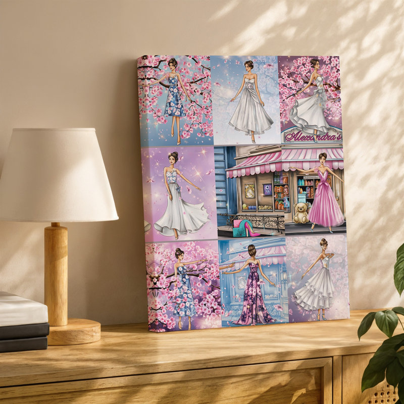 Toile «A Vibrant Fashion Illustration Collage» mettant en vedette des personnages stylisés élégants dans un art mural