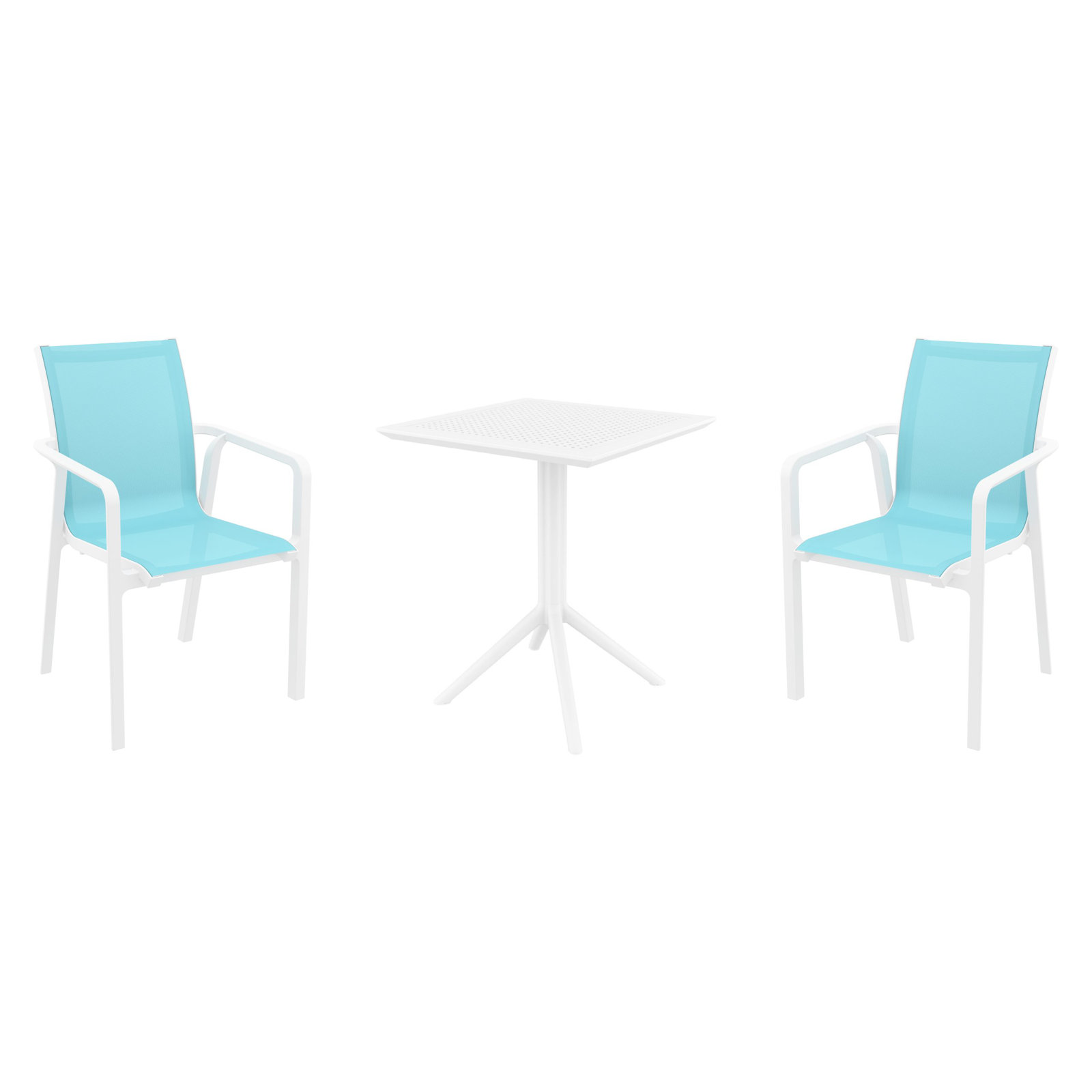 Farrah 24" Patio Bistro Set, White/Turquoise