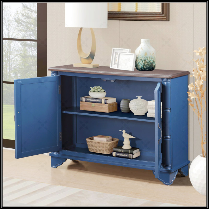 Console de style rétro avec rangement réglable, parfaite pour le vestibule et le salon, plateau bleu marine et brun, Marine