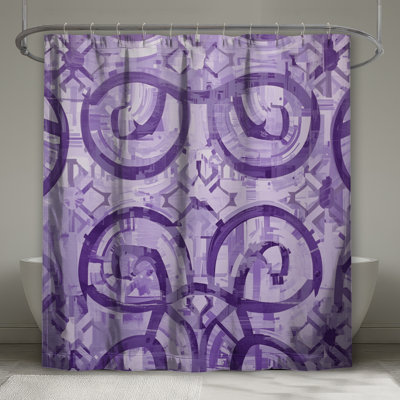 Rideaux de douche mauve à motif géométrique très long