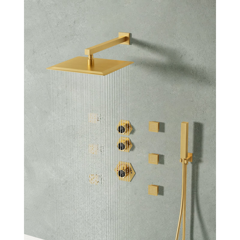 RelaxaJet Thermostatic Shower System 12" Wall Mounted High-Pressure Rainfall Shower Head with Handheld Shower,Body Jet