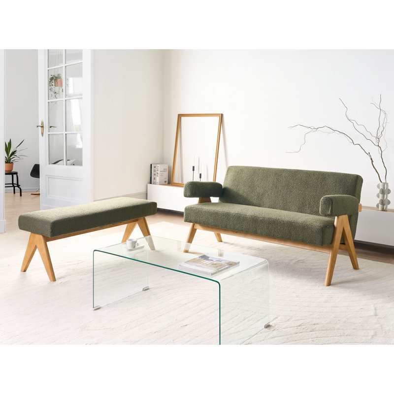 Living Room Set Drumheller Boucle, Light Yellow Wood, Green