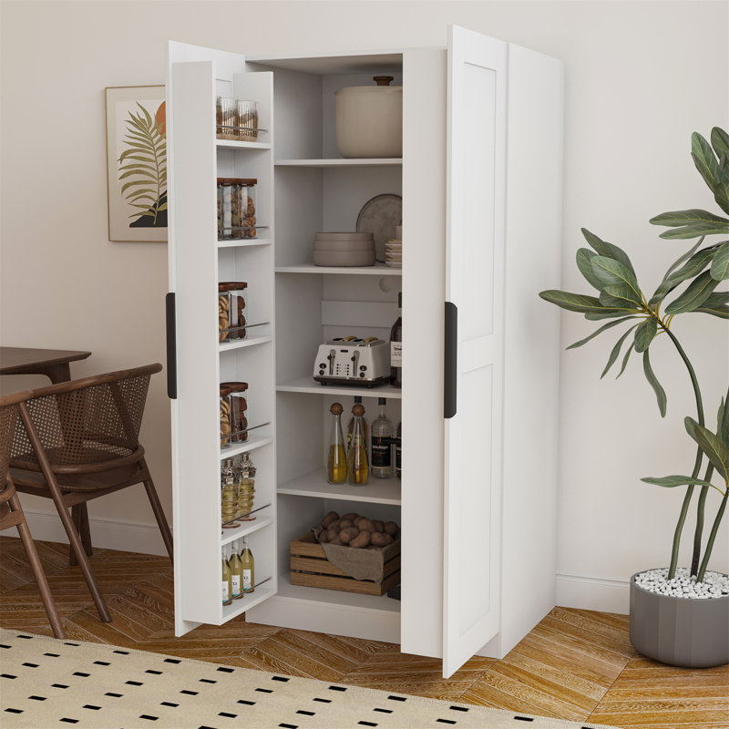 Wood Storage Freestanding Buffet Cabinet with Doors and Shelves, White