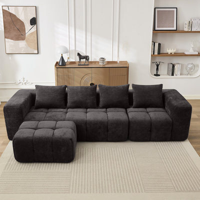 Canapé modulaire en chenille nuage, modulaire 3 pièces en forme de L avec repose-pieds, sans assemblage