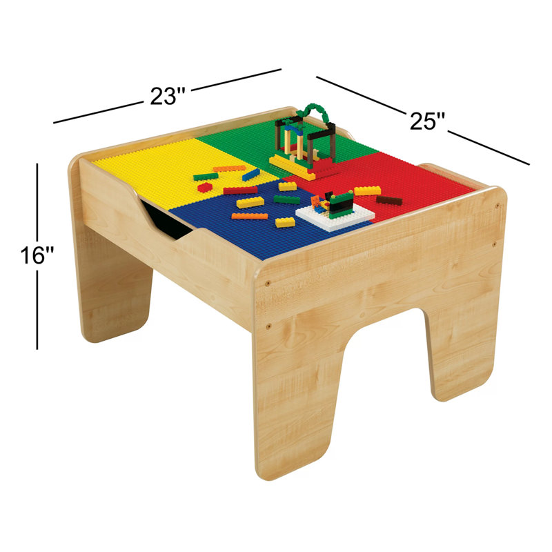 2in1 Wooden Activity Table with Building Brick and Train Set, Natural