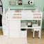 Lit mezzanine à deux tiroirs avec bureau intégré, tablettes de rangement et garde-robe-564818010-564818011