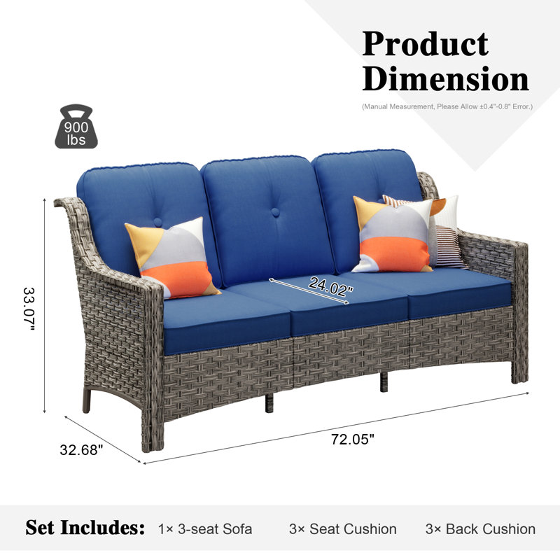 Witar 72'' Wide Straight Patio Sofa with Cushions, Navy