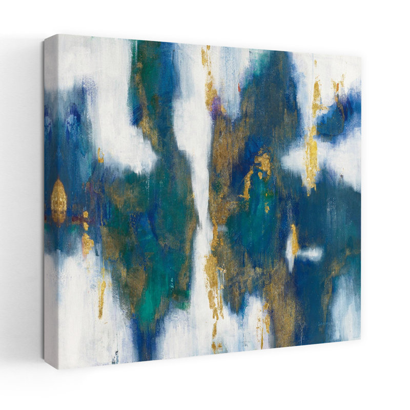 Texture bleue contemporaine I or avec art abstrait bleu, H 18 po x l 18 po