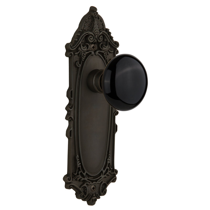 Victorian Plate with Black Porcelain Door Knob, Oil-Rubbed Bronze