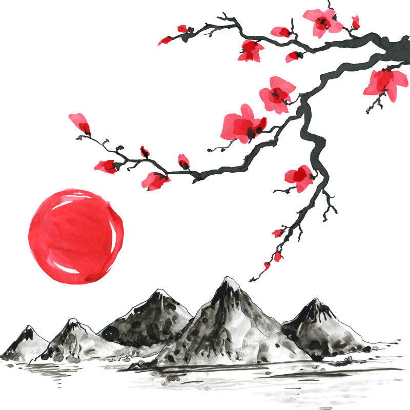 «Osiah Mountains In Japanese Style on Canvas» par Katyau, peinture, H 30 po x l 30 po
