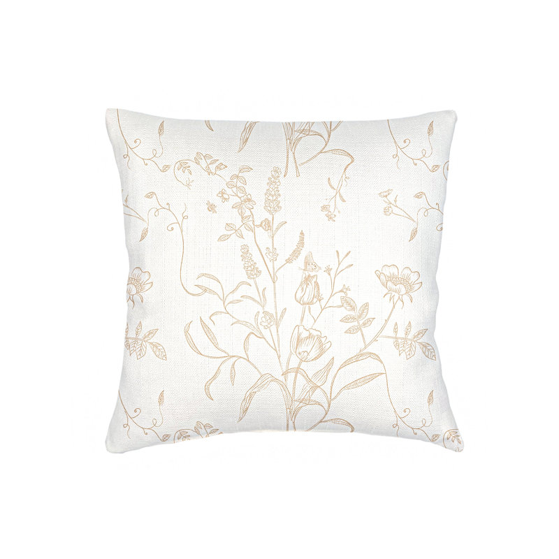 Beige English Garden Linen Pillow 20x20 with Down Insert, Blue, Rectangle 14" H x 20" W, Down Blend