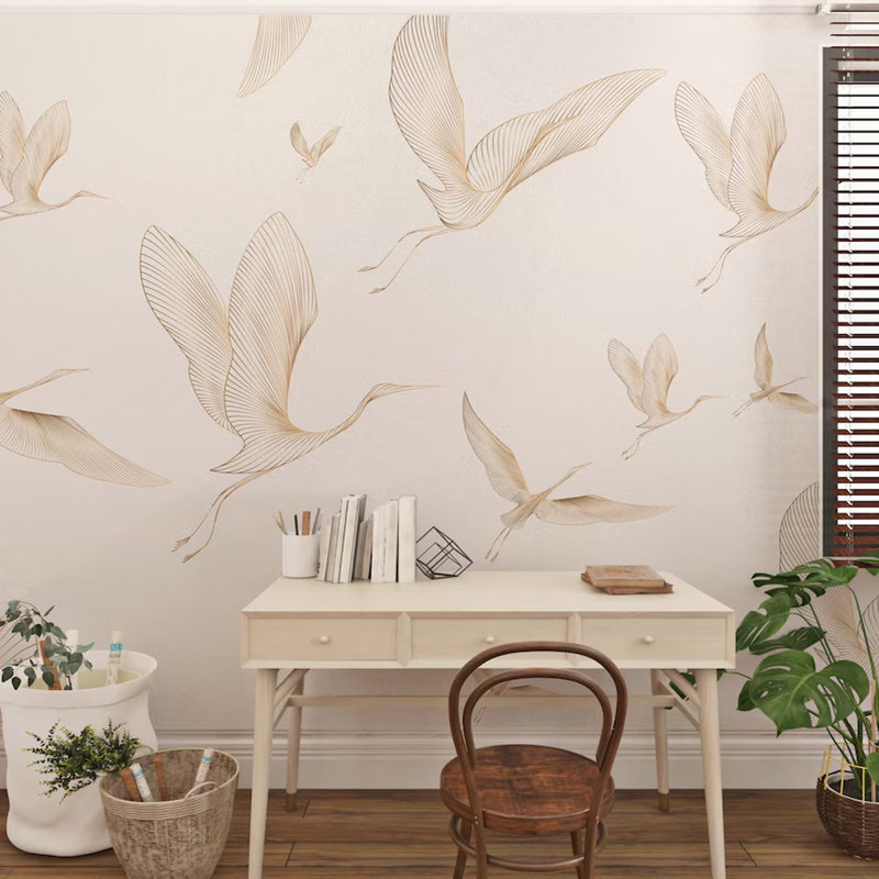Vol Featherlight - Hérons minimalistes en mouvement, L 106 po x l 138 po