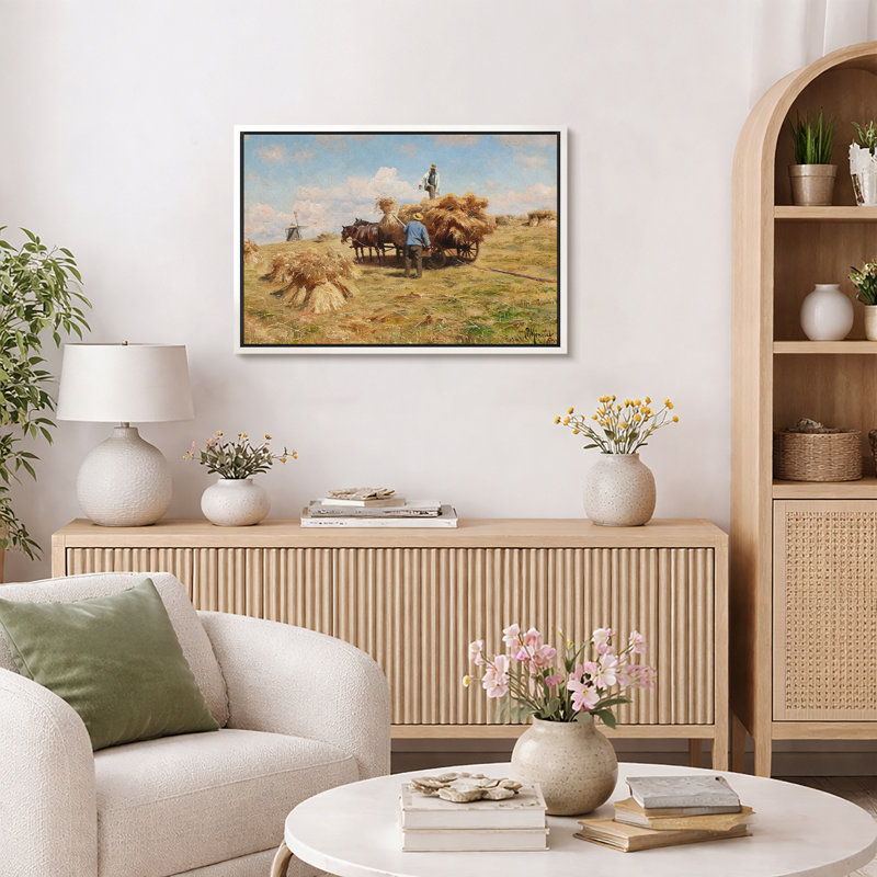 Illustration de moisson de foin de champ de récolte, images de salle à manger de ferme, art mural impression sur toile giclée sur toile.