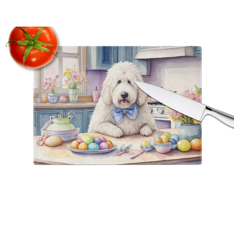 Decorating Easter Komondor Glass Cutting Board